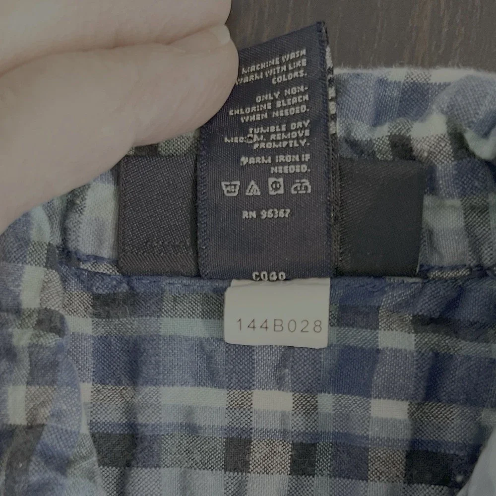 OshKosh B'gosh Baby Boys 12M Blue Plaid Seersucker Button‎ Up Shirt EUC